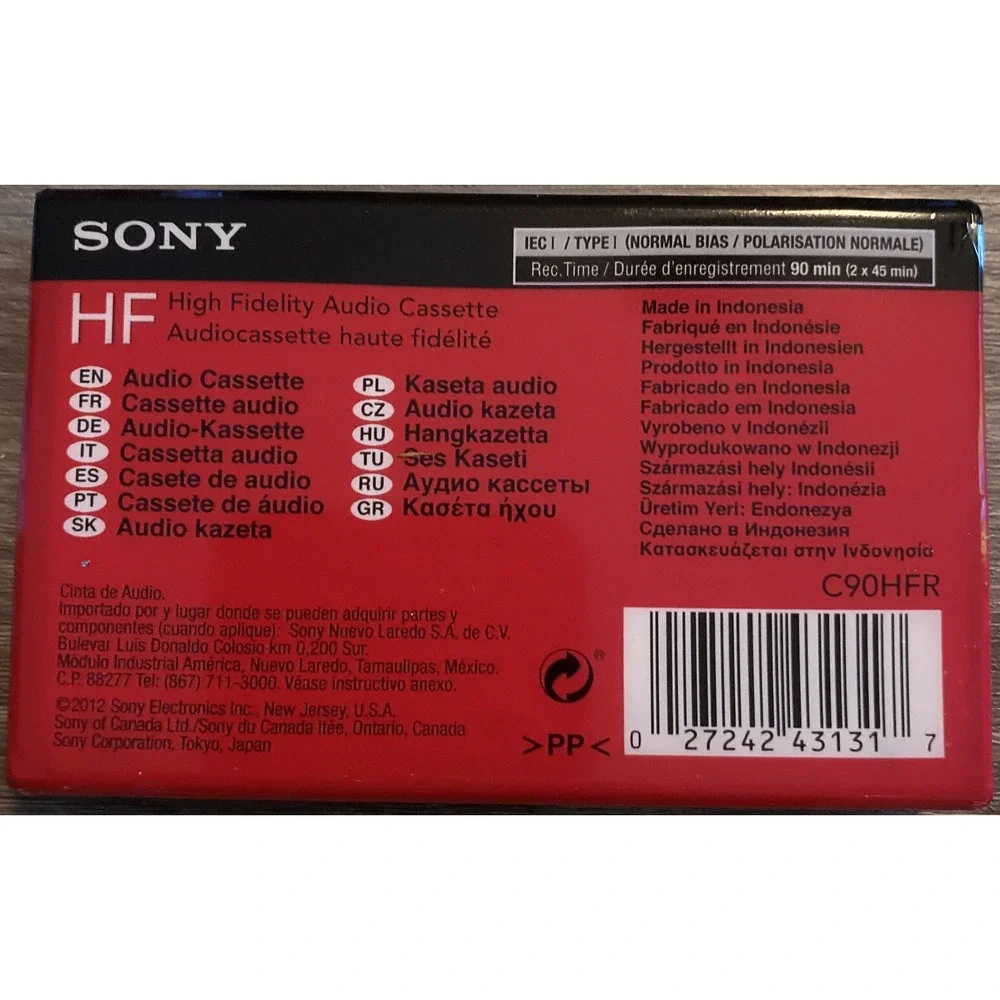 Sony HF 90 Minute Blank Audio Cassette Tape Normal Bias Type I High Fidelity New